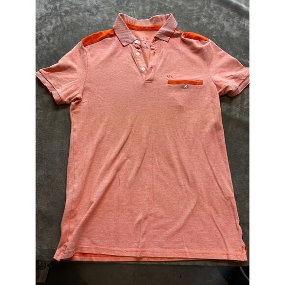 Armani Exchange Polo Shirt Mens Medium Pastel Orange Striped Collar Chest Pocket - Picture 1 of 6